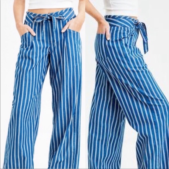 American Eagle High Waist Striped Tie Pants Sz 4 - Picture 4 of 10